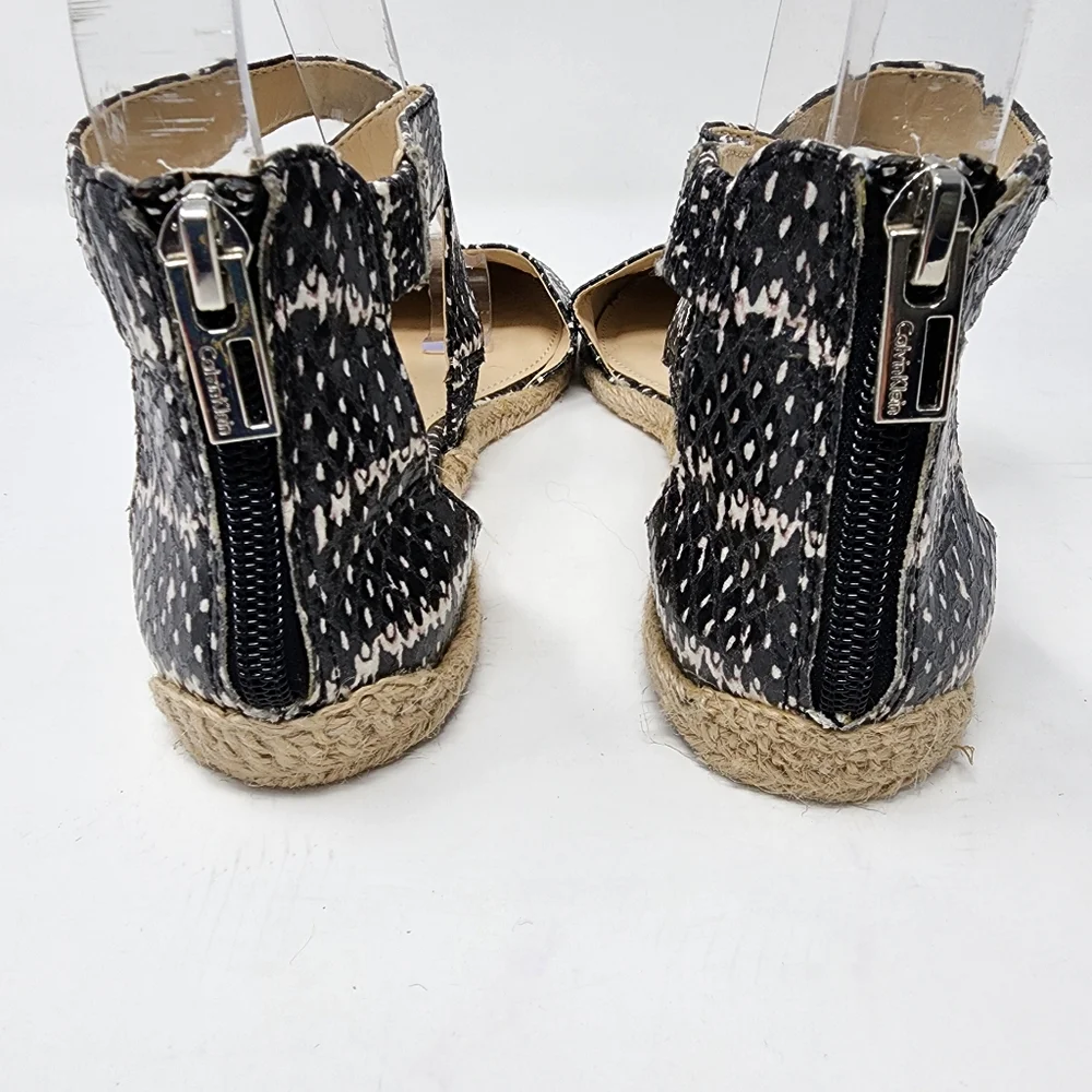 Calvin Klien SAM black‎ ivory printed ankle strap flat Espadrille 6